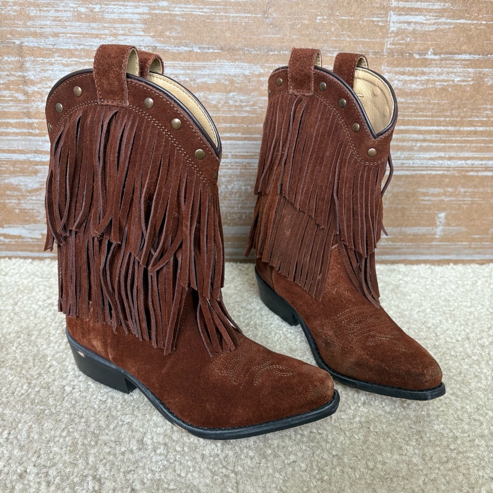 Shyanne Suede Fringe Cowboy Boots Cowgirl Rodeo Boho Summer Casual Girls 2